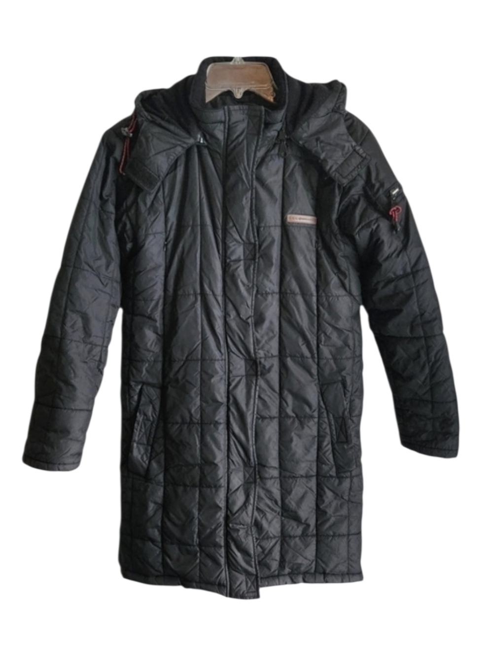 Vintage Y2K Point Zero Black Puffer Coat Mid-Length Detachable Hood Women Small